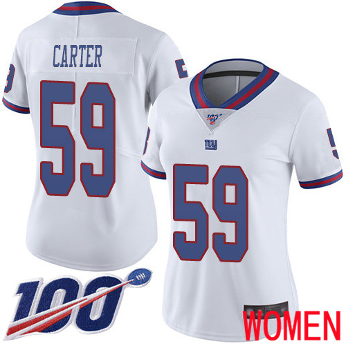Women New York Giants #59 Lorenzo Carter Limited White Rush Vapor Untouchable 100th Season Football NFL Jersey